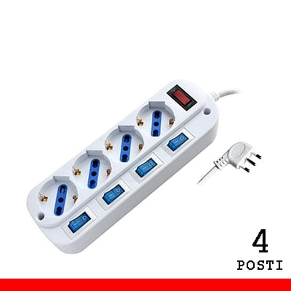 MULTIPRESA 4 POSTI BIPASSO/SCHUKO CON SPINA 16A CON INTERRUTTORI MULTIPLI - PROPART — immagine 1 di 1