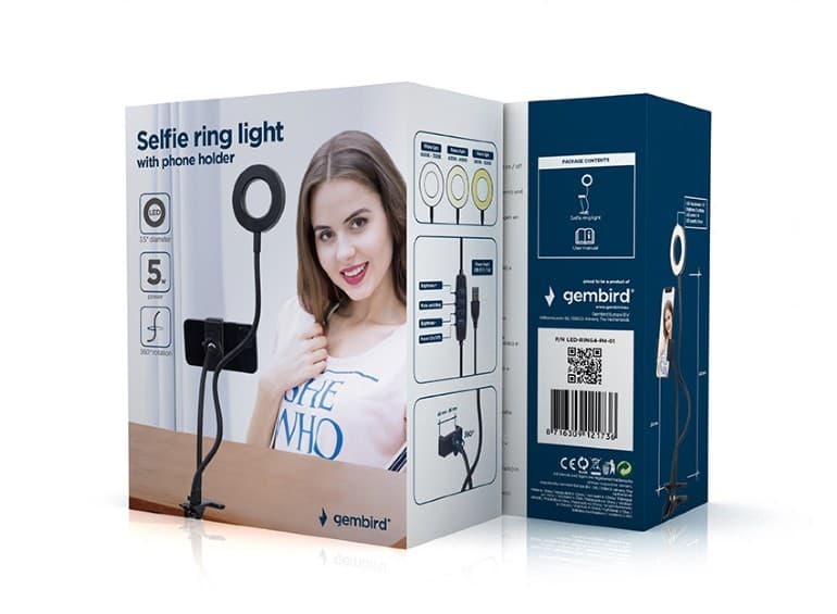 SELFIE RING LIGHT GEMBIRD CON PHONE HOLDER SELFIE LED-RING