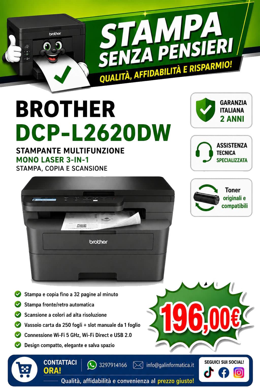 Stampante BROTHER L2620DW — immagine 1 di 1