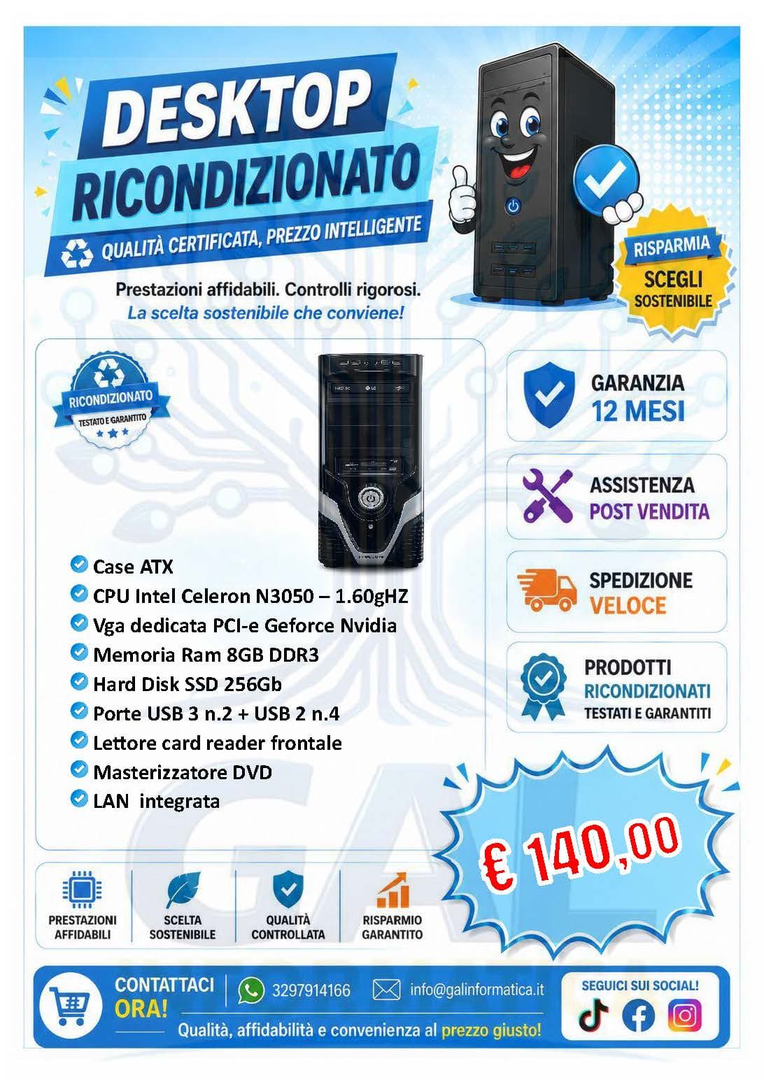 Computer Desktop Intel Celeron - 8Gb Ram / 256Gb SSD